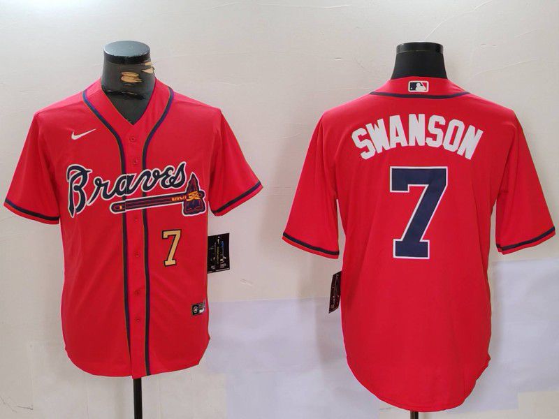 Men Atlanta Braves #7 Swanson Red Game 2024 Nike MLB Jersey style 9021